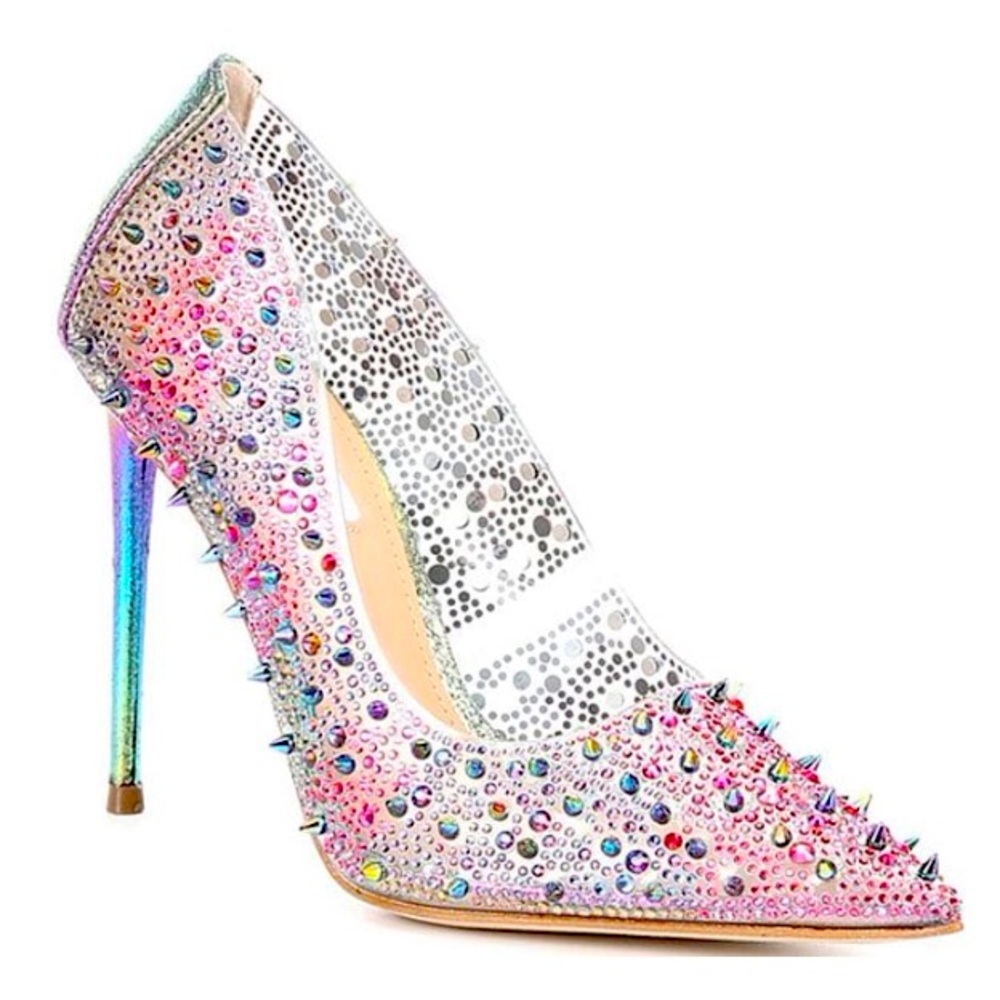STUNNING MULTICOLOR GEMS AND SPIKED STILETTO PUMPS